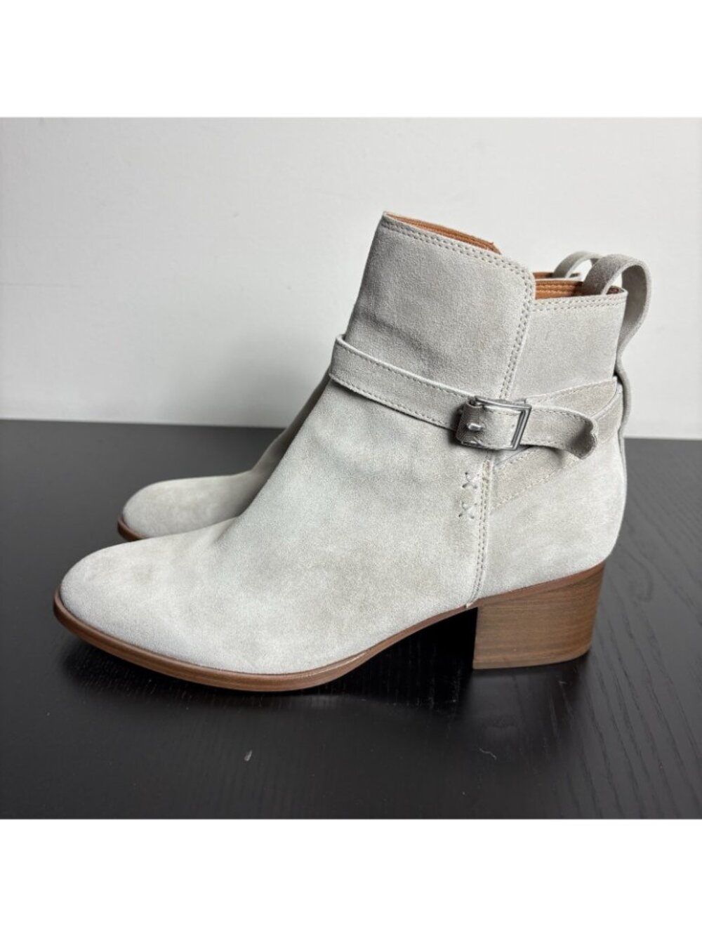 RAG & BONE Womens Size 39 Walker Suede Buckle Booties Light Gray Heeled Boots - Picture 6 of 12